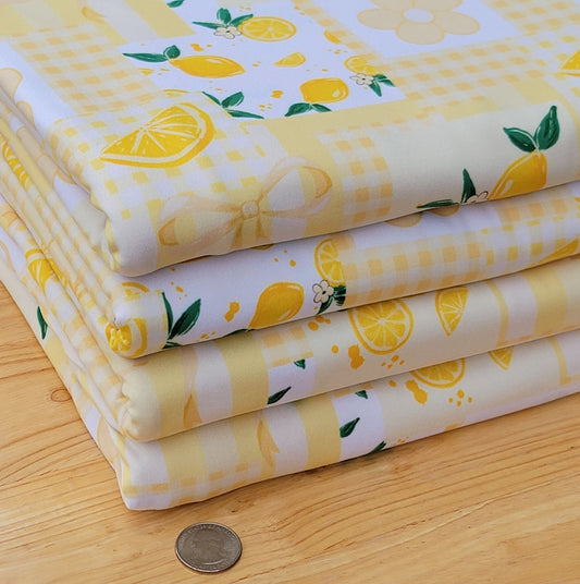 Yellow Lemons & Patchwork Double Brush Poly 220 GSM