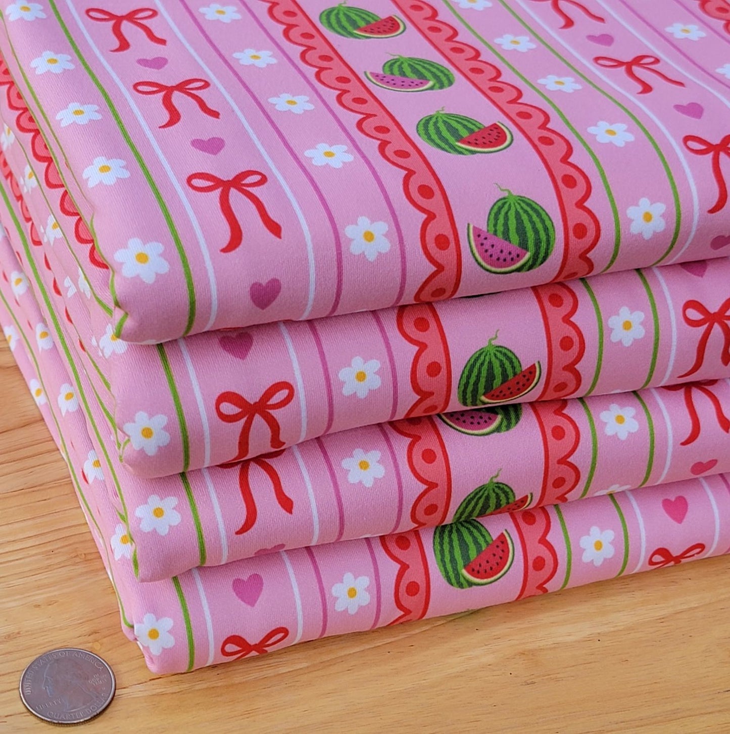 Pink Double Brush Poly Watermelon & Bows Print