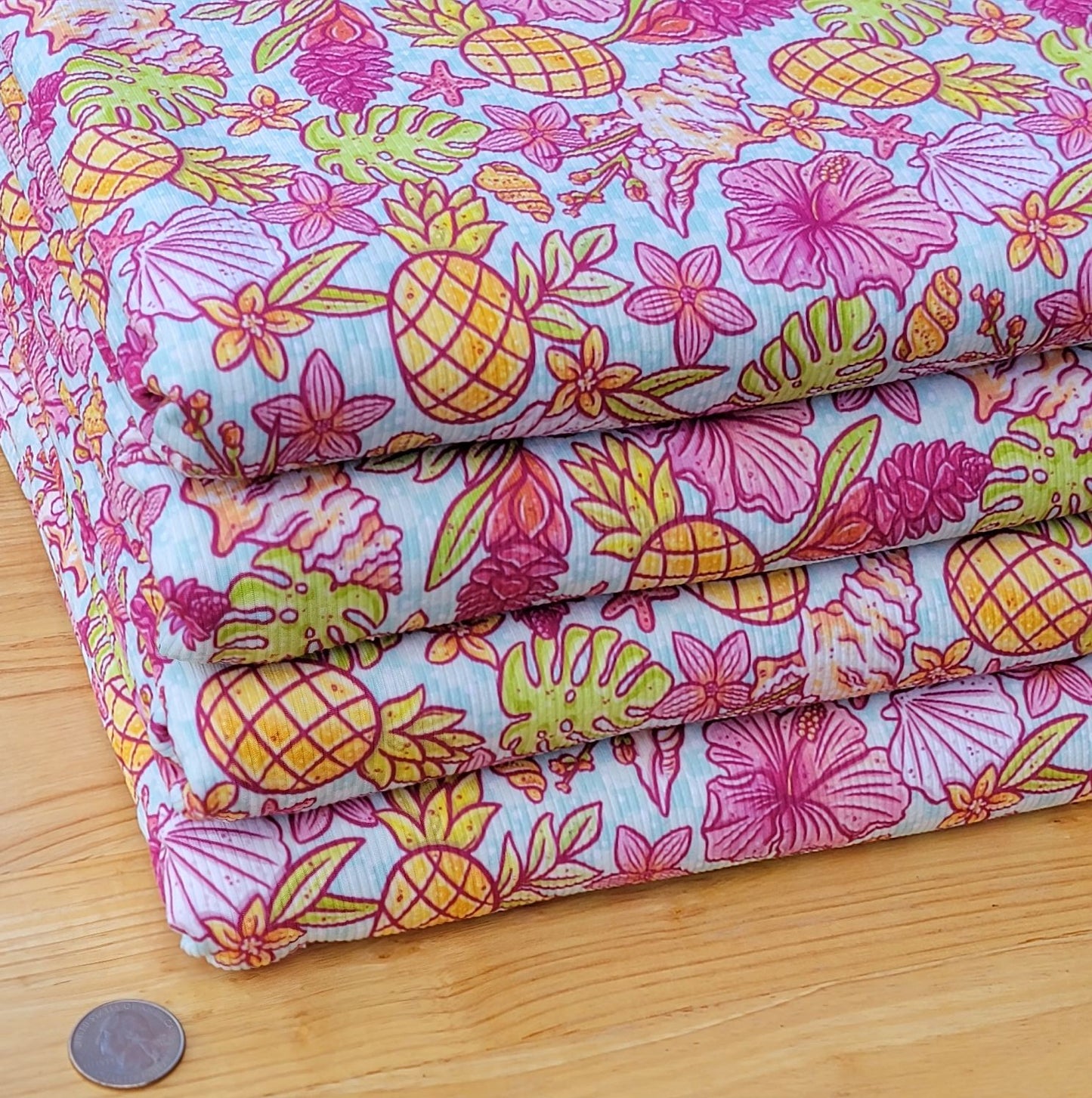 2x2  yummy rib Pineapples & Hibiscus print