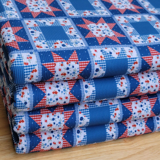2x2 Yummy Rib Red White & Blue 4th of July Quilted Print