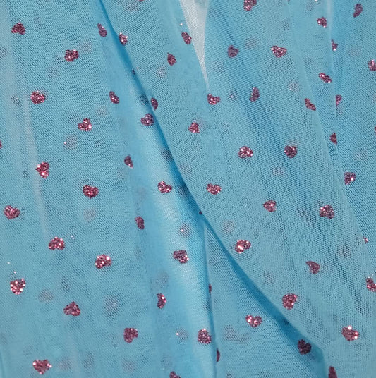 Turquoise Mesh Glitter Hearts