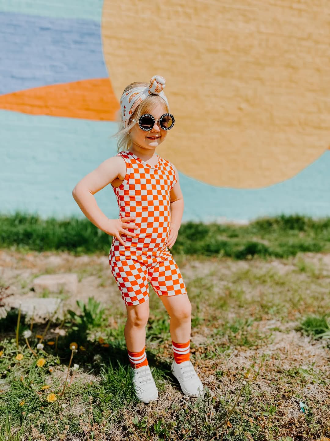 Double Brush Poly Checkered White/Orange Print