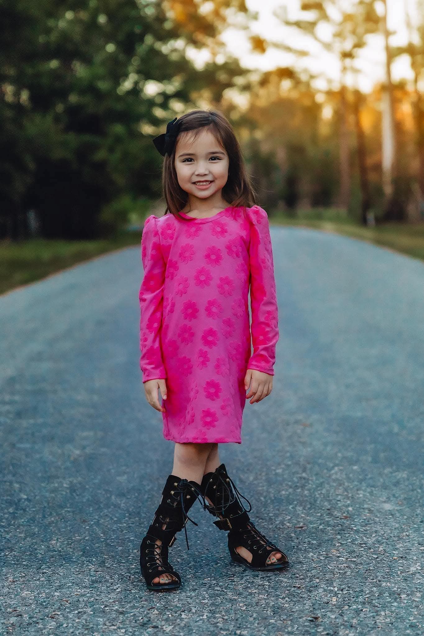 Jacquard Knit Hot Pink Daisies