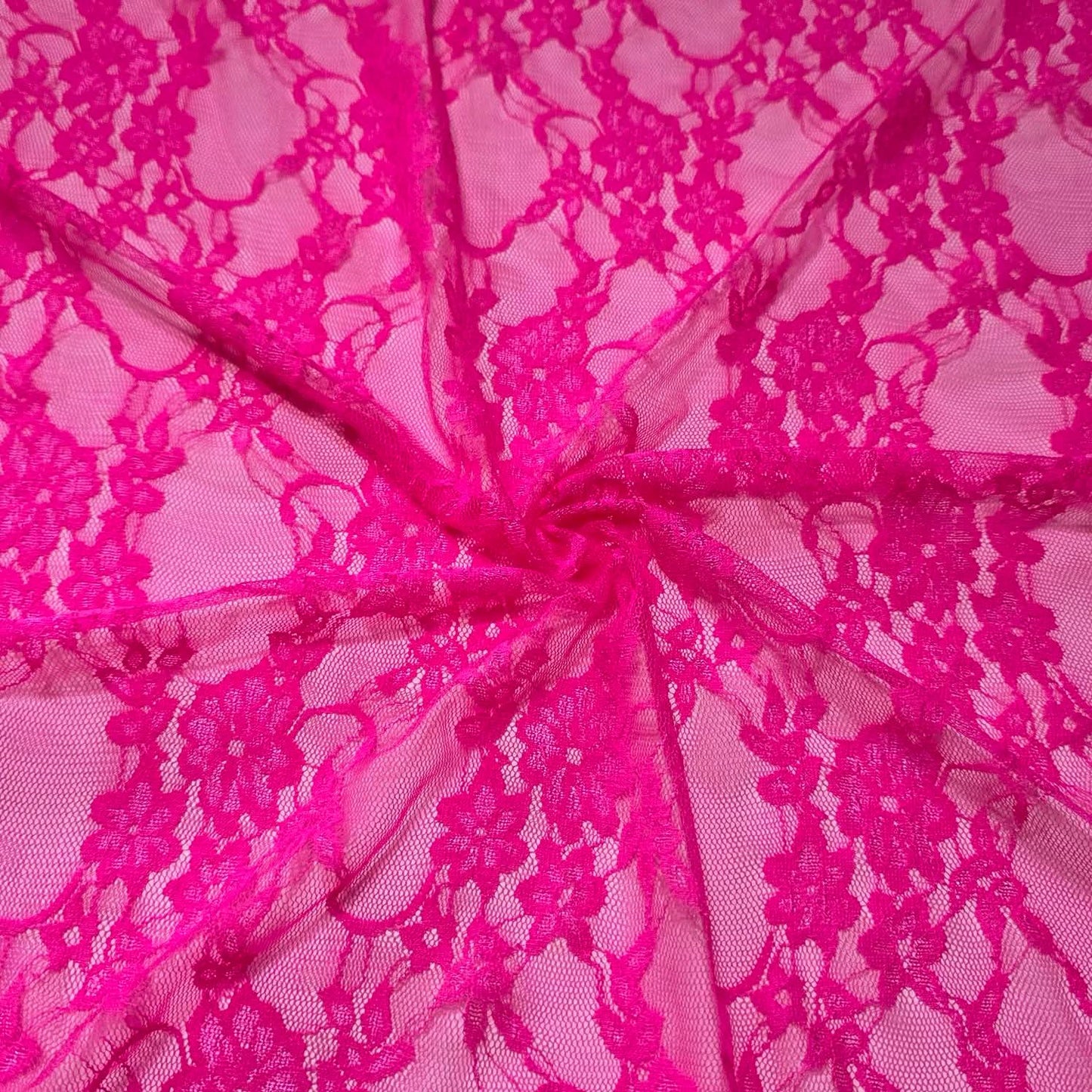 Pink Hot Stretch Lace Floral Design