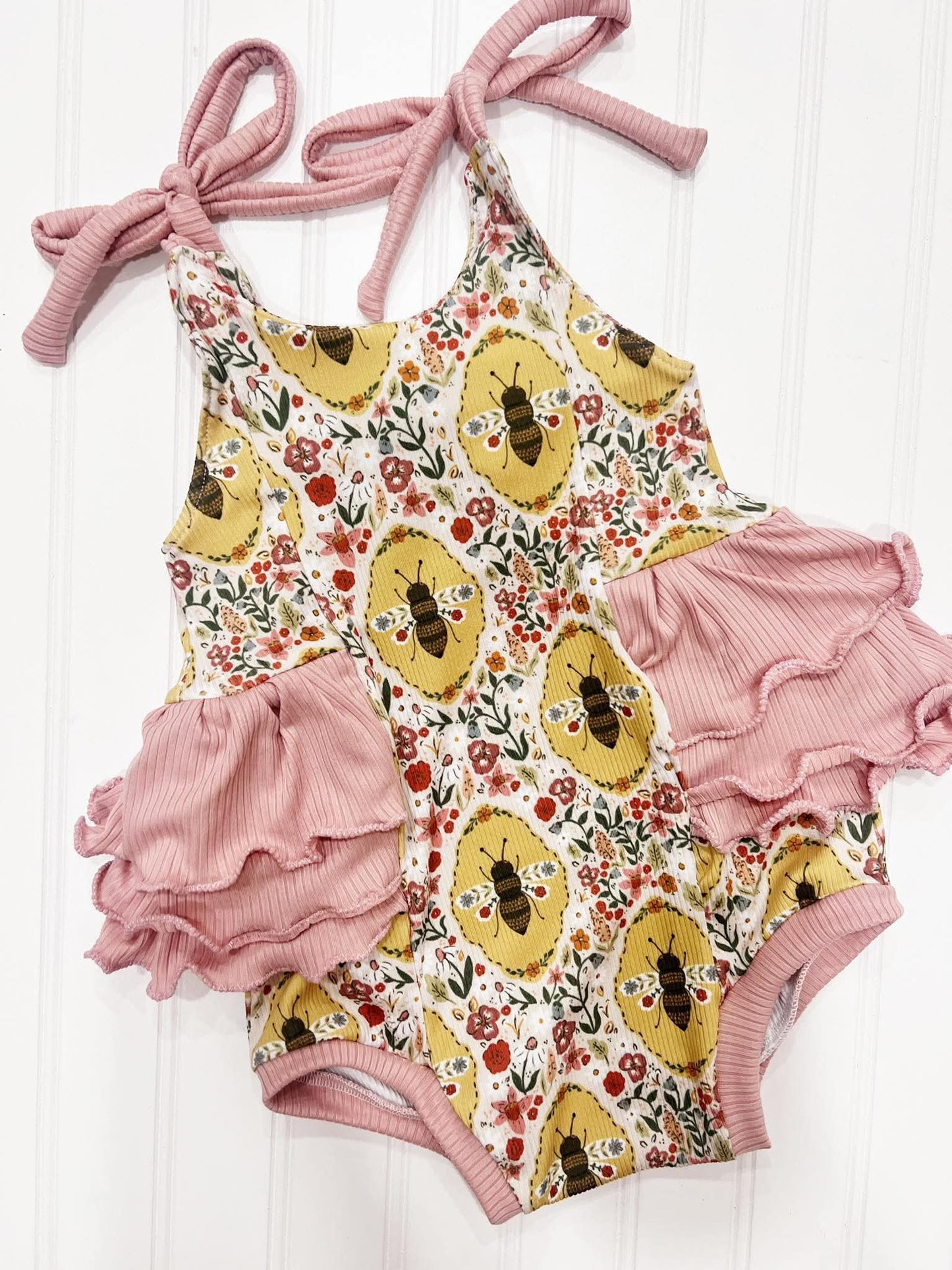 2x2 Yummy Rib Bees Gold & Brown Floral Print