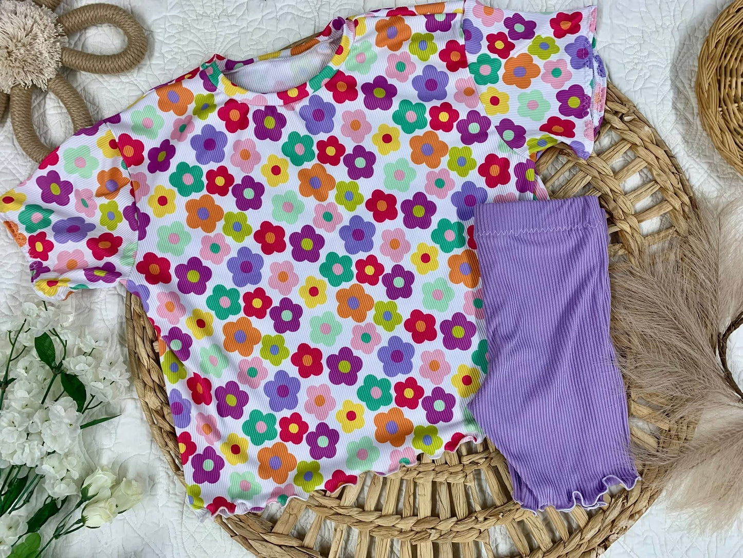 2x2 Yummy Rib Multicolor Daisies Print