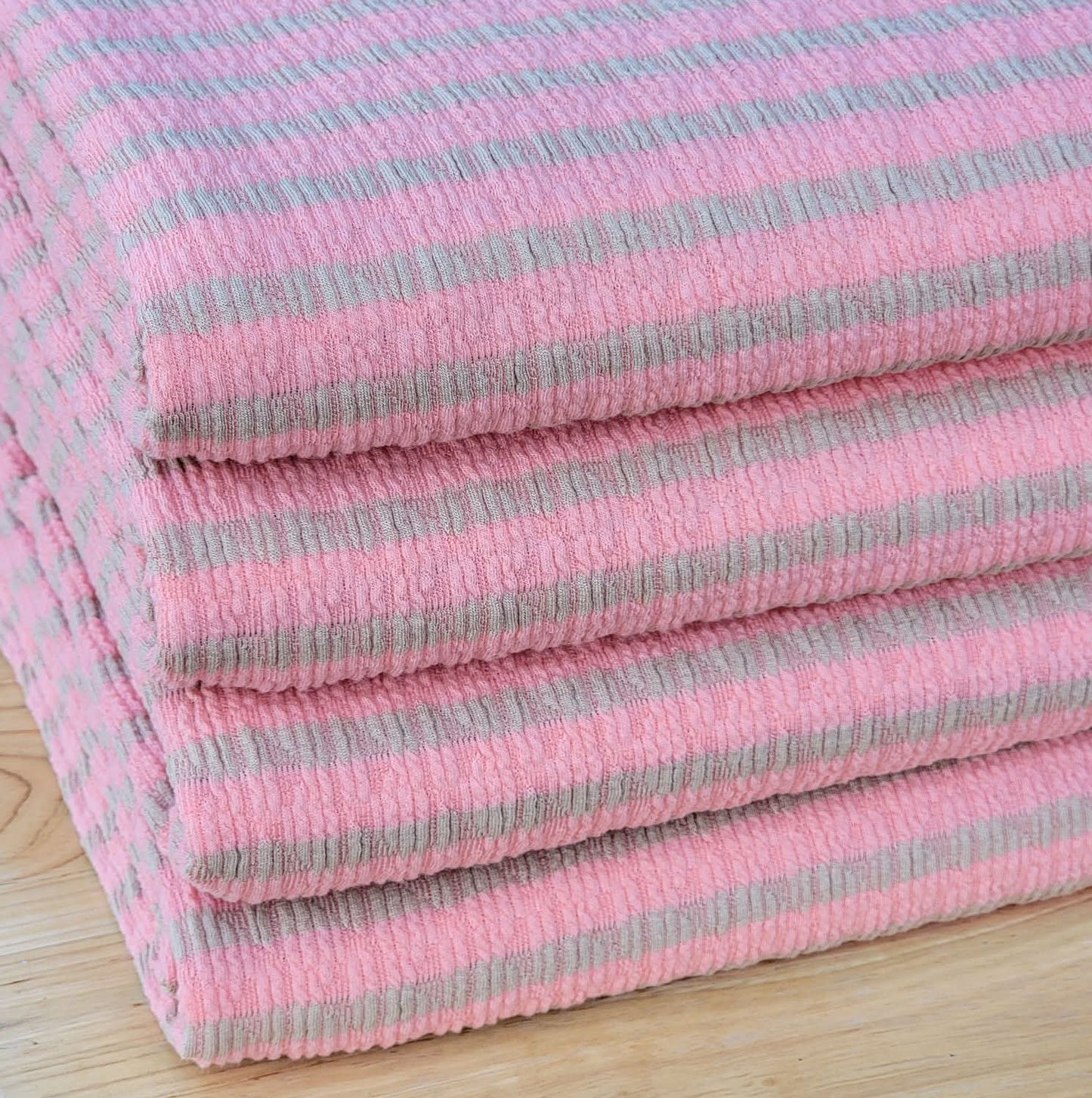 Smocked Knit Peach & Tan Stripes