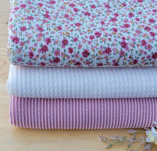 Set of 3 Floral Rib, Ivory Waffle & Rose Urban Rib
