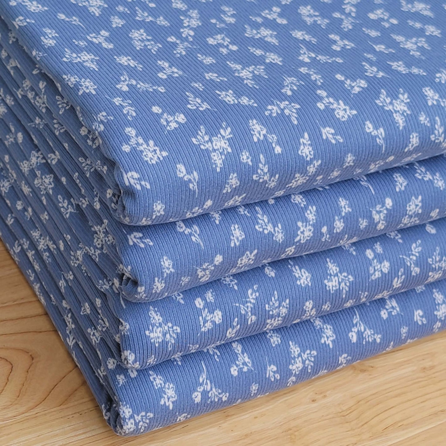 2x2 Yummy Rib Denim Blue Floral Print