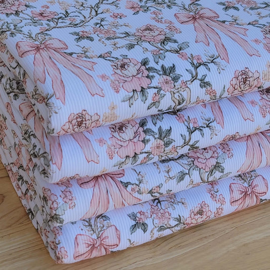 2x2 Yummy Rib Peach Floral & Bows Print