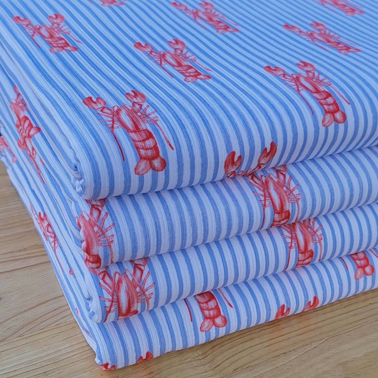 2x2 Yummy Rib Red Lobster Blue Stripes Print