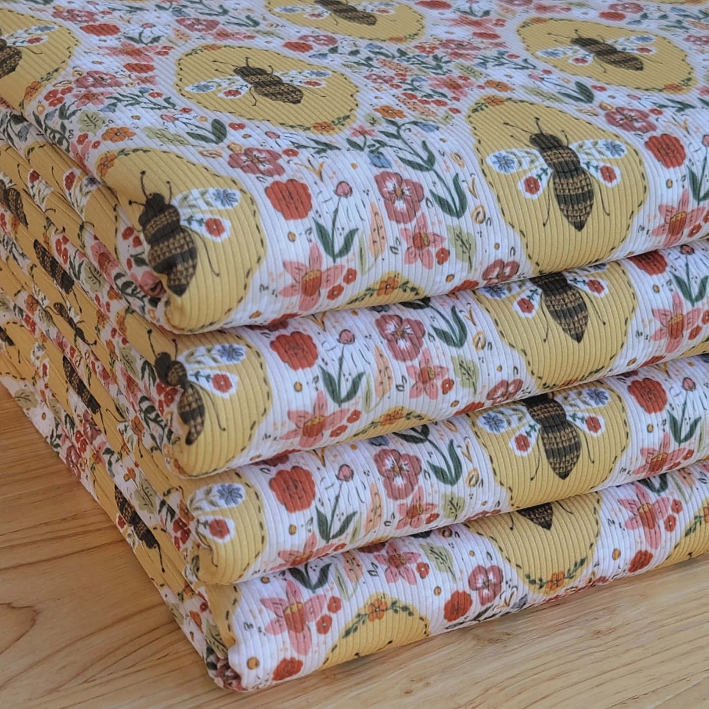 2x2 Yummy Rib Bees Gold & Brown Floral Print
