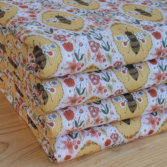 2x2 Yummy Rib Bees Gold & Brown Floral Print