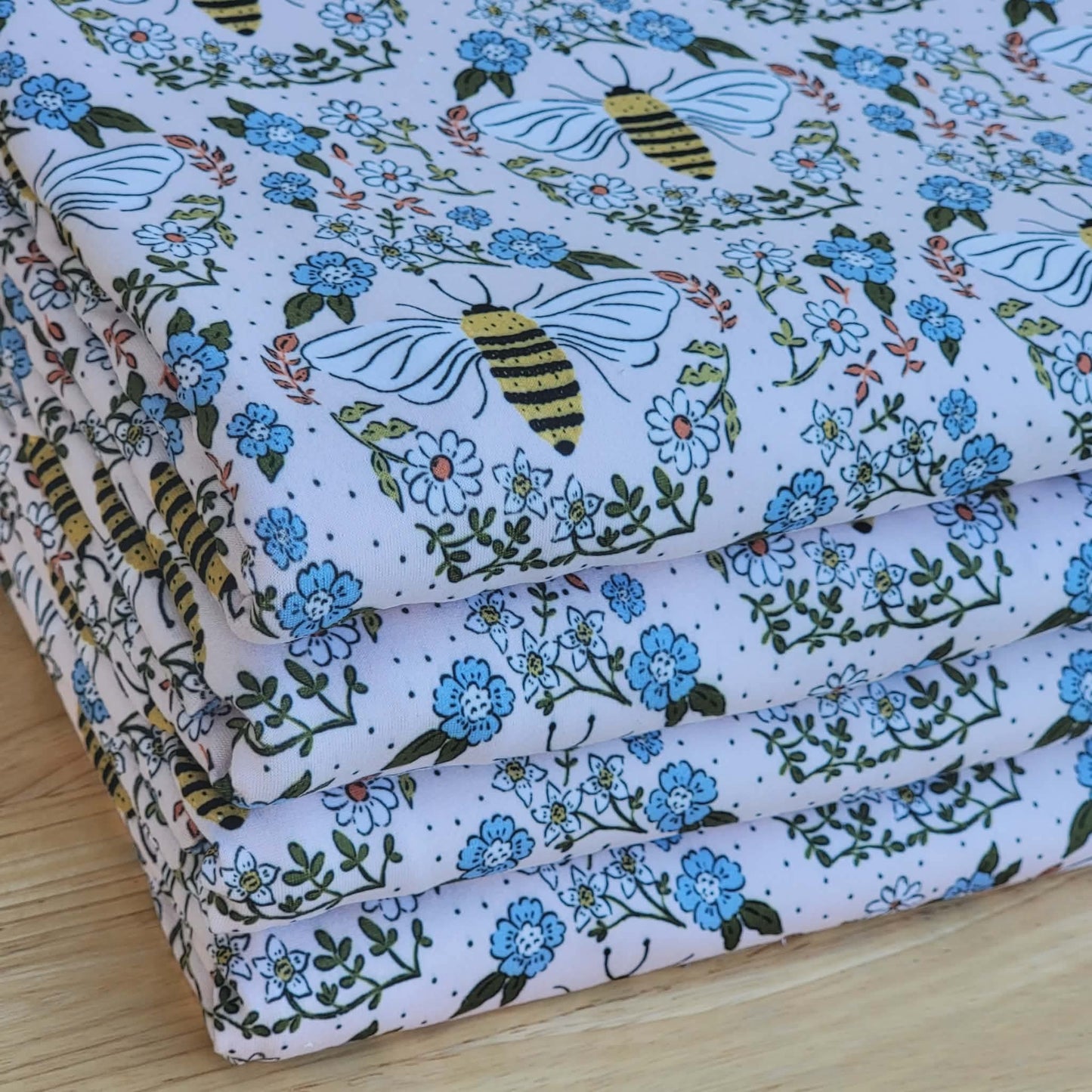 Double Brush Poly Bees & Blue Floral Print