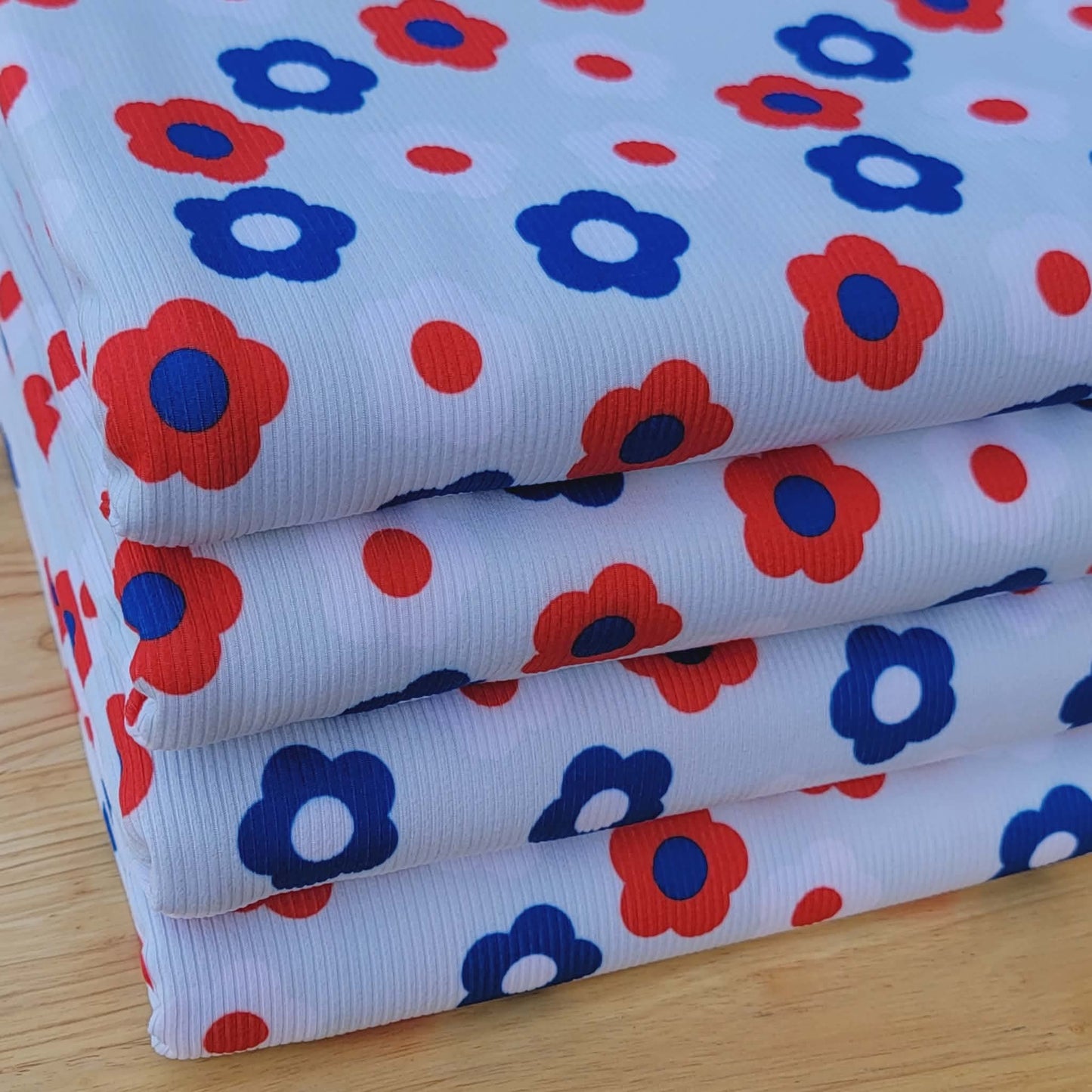 2x2 yummy rib Red White & Blue 4th of July Daisies print