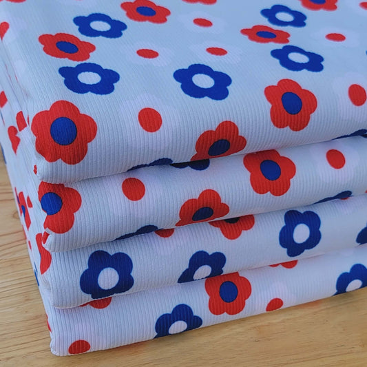 2x2 yummy rib Red White & Blue 4th of July Daisies print