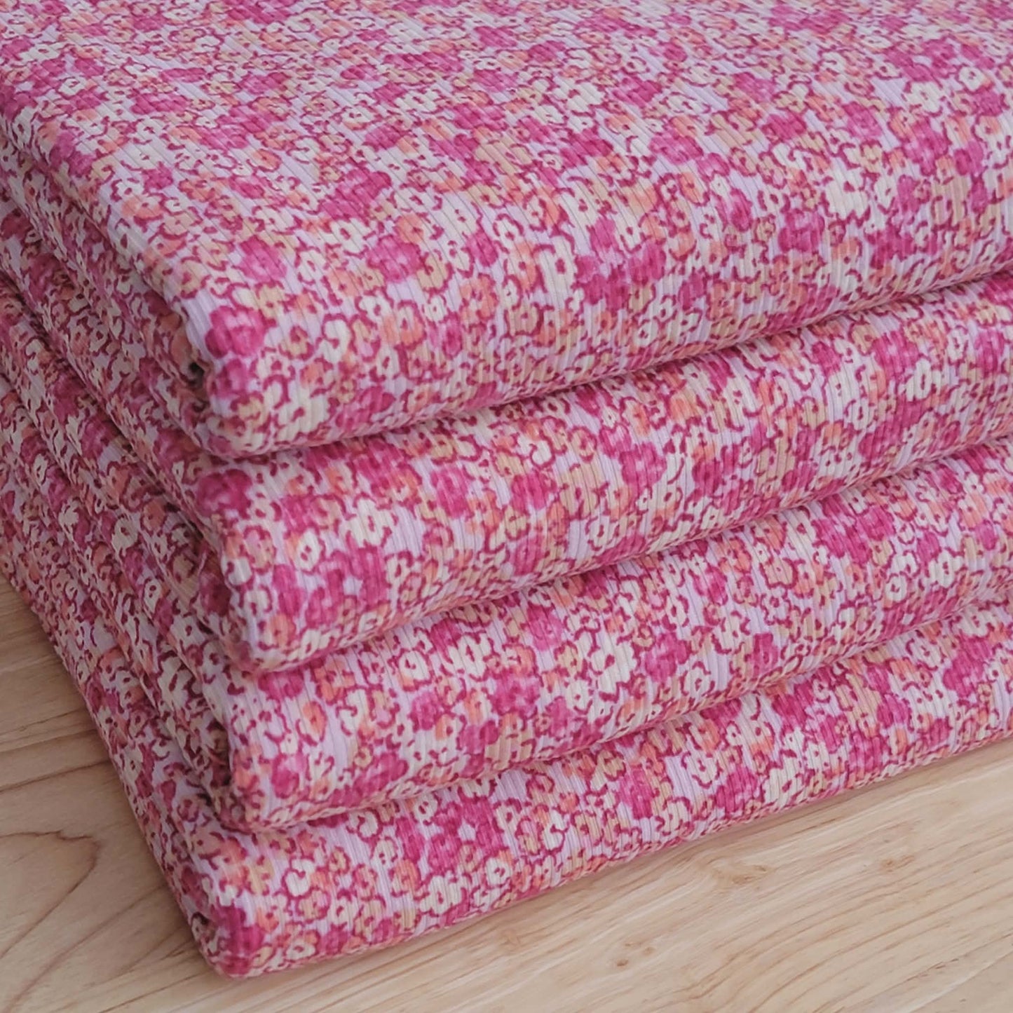 4x2 Yummy Rib Orange & Pink Small Floral Print