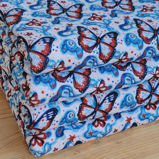 2x2 yummy rib Red White & Blue Butterflies 4th of July Print