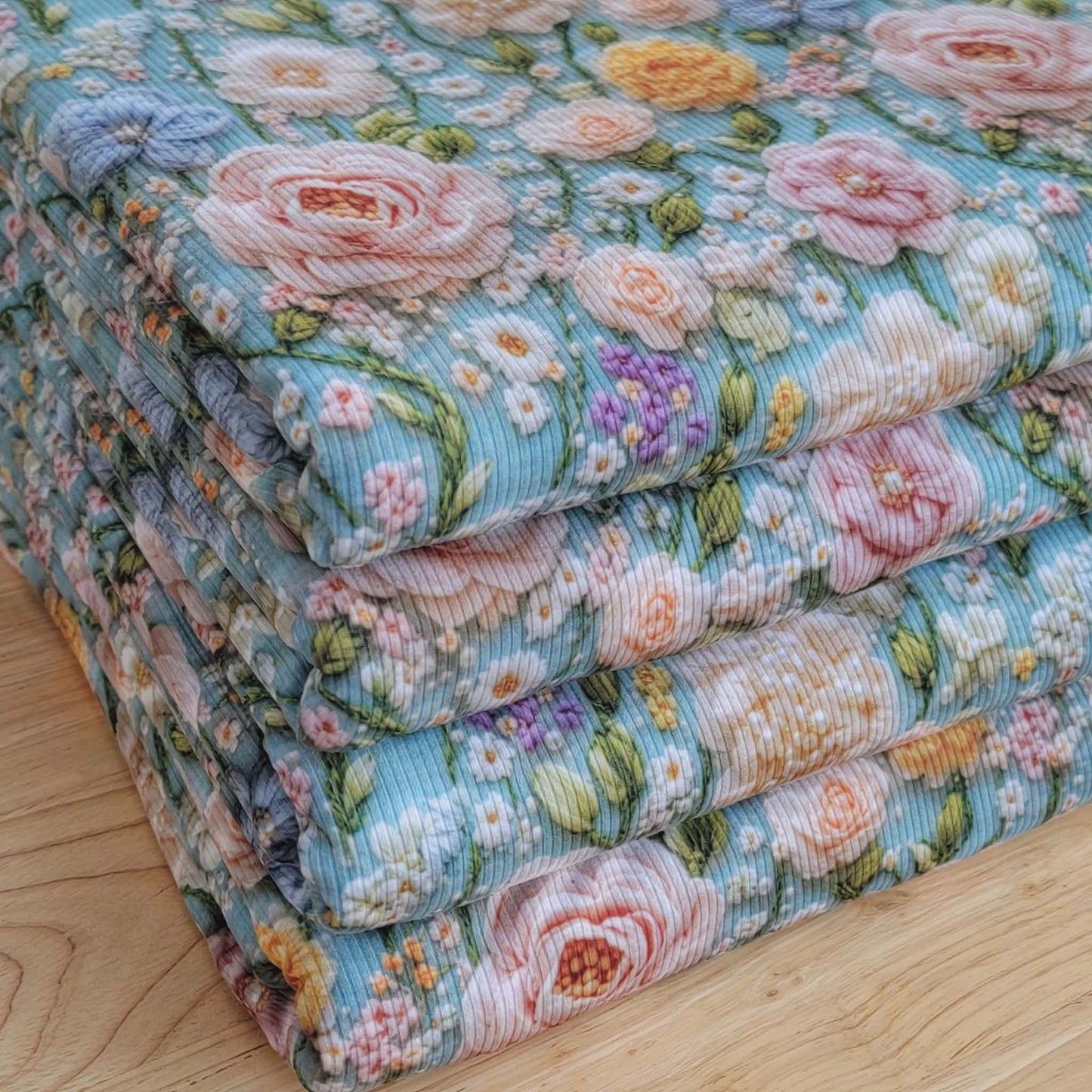 2x2 Yummy Rib Faux Embroider Floral Sage Base