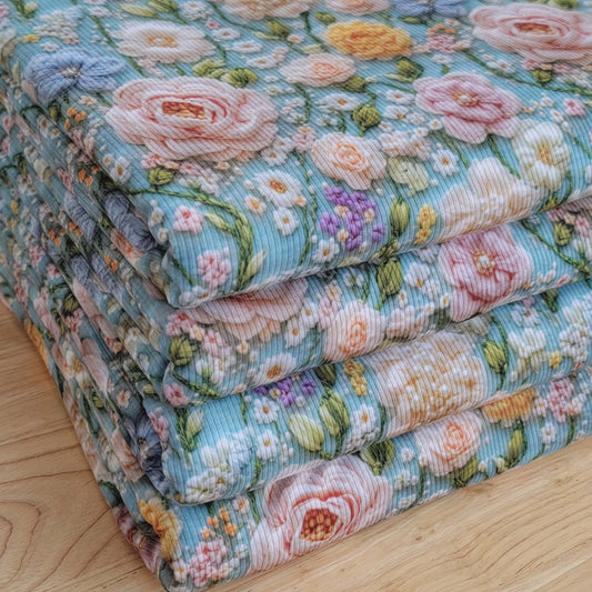 2x2 Yummy Rib Faux Embroider Floral Sage Base
