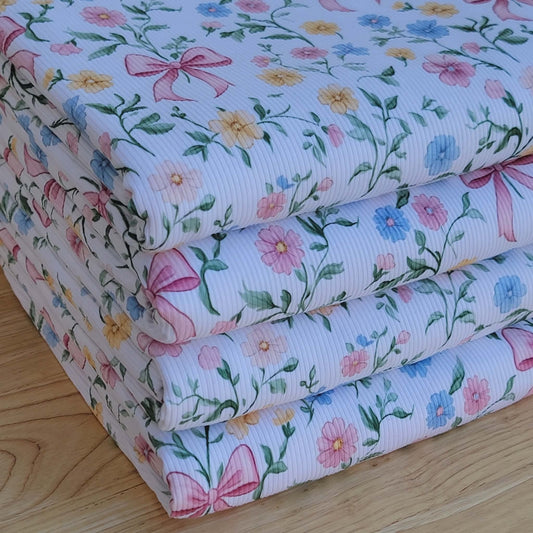 2x2 Yummy Rib White Base Bows & Flowers Print