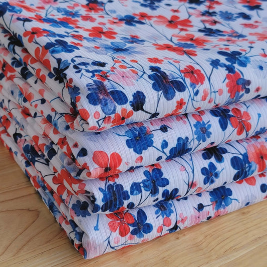 2x2 yummy rib Red White & Blue 4th of July Floral Print