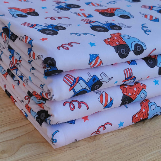 Double Brush Poly 4th of July Trucks Print