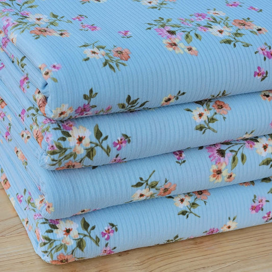 Yummy Rib blue Base Floral Print