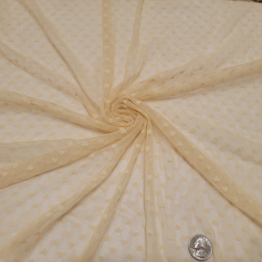 Lace fabric beige small hearts